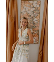 Antonio Melani x Style by Simkins Hannah Poplin V-Neck Sleeveless Belted Maxi Dress