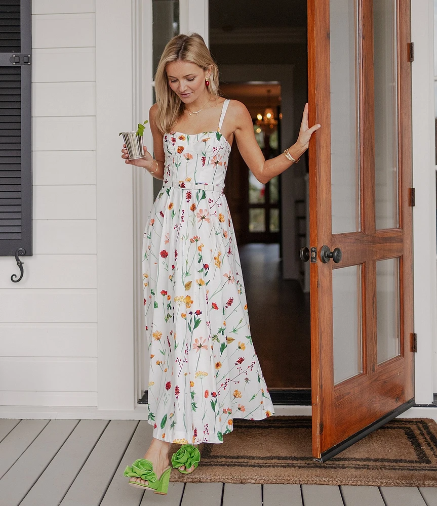 Antonio Melani x Style by Simkins Maybry Floral Print Poplin Sweetheart Neck Sleeveless Dress
