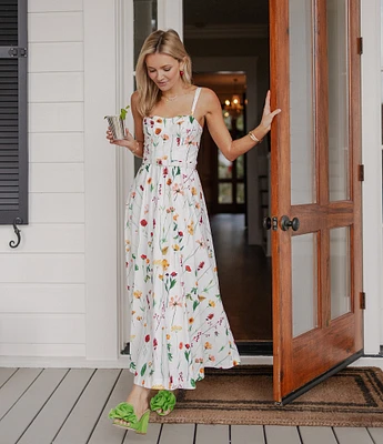 Antonio Melani x Style by Simkins Maybry Floral Print Poplin Sweetheart Neck Sleeveless Dress
