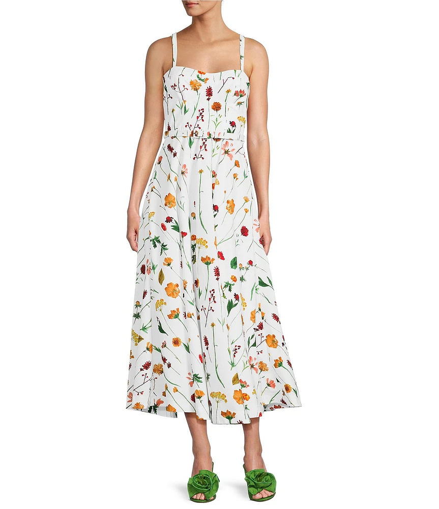 Antonio Melani x Style by Simkins Maybry Floral Print Poplin Sweetheart Neck Sleeveless Dress
