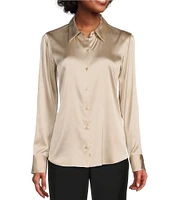 Antonio Melani Yana Button Front Point Collar Long Sleeve Stretch Silk Charmeuse Blouse