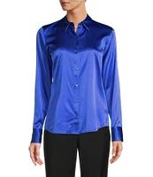 Antonio Melani Yana Button Front Point Collar Long Sleeve Stretch Silk Charmeuse Blouse