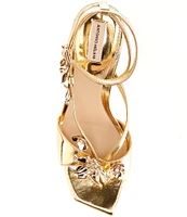 Antonio Melani Zoee Metallic Leather Flower Embellished Ankle Strap Dress Sandals