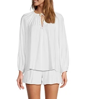 Antonio Melani Effie Long Sleeve Split V Tie Neck Blouse