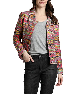 APNY Abstract Floral Printed Long Sleeve Denim Jacket