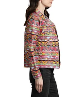 APNY Abstract Floral Printed Long Sleeve Denim Jacket