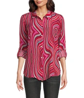 APNY Abstract Print Spread Collar Long Sleeve Button Down Shirt