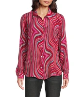 APNY Abstract Print Spread Collar Long Sleeve Button Down Shirt