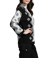 APNY Argyle Funnel Neck Long Sleeve Sweater