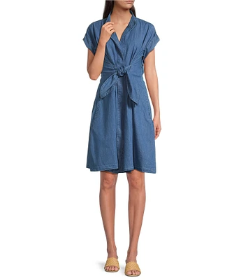 APNY Banded Collar Short Sleeve Button Front Shirt Dress