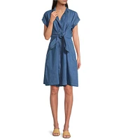 APNY Banded Collar Short Sleeve Button Front Shirt Dress