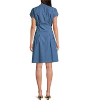 APNY Banded Collar Short Sleeve Button Front Shirt Dress