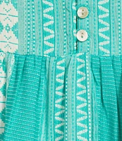 APNY Bohemian Embroidered Split V-Neck 3/4 Sleeve Tiered A-Line Dress