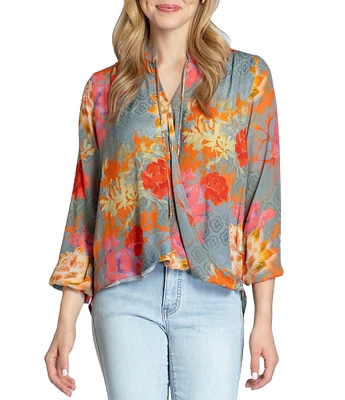 APNY Boho Floral V-Neck Long Sleeve Crossover Top