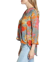 APNY Boho Floral V-Neck Long Sleeve Crossover Top