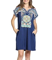 APNY Boho V-Neck Short Sleeve Shift Dress