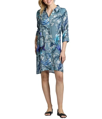 APNY Botanical Point Collar 3/4 Sleeve Shirt Dress