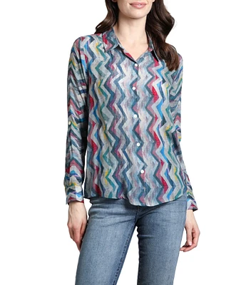 APNY Chevron Collared Long Sleeve Button Up Top