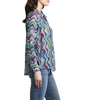 APNY Chevron Collared Long Sleeve Button Up Top