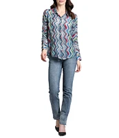 APNY Chevron Collared Long Sleeve Button Up Top