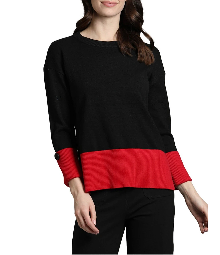 APNY Color Block Crew Neck Long Sleeve Pullover