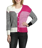 APNY Color Block V-Neck Long Sleeve Cardigan