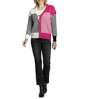 APNY Color Block V-Neck Long Sleeve Cardigan