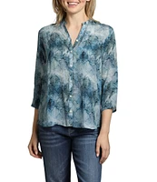 APNY Crepe Printed Collared 3/4 Sleeve Button Up Top