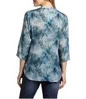 APNY Crepe Printed Collared 3/4 Sleeve Button Up Top