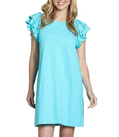 APNY Crew Neck Short Sleeve Double Ruffle Shift Dress