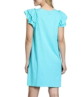 APNY Crew Neck Short Sleeve Double Ruffle Shift Dress
