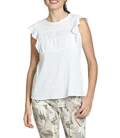 APNY Crinkle Woven Round Neck Cap Flutter Sleeve Top