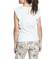 APNY Crinkle Woven Round Neck Cap Flutter Sleeve Top
