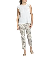 APNY Crinkle Woven Round Neck Cap Flutter Sleeve Top