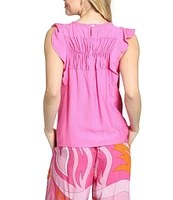 APNY Crinkle Woven Round Neck Cap Flutter Sleeve Top