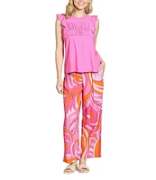 APNY Crinkle Woven Round Neck Cap Flutter Sleeve Top