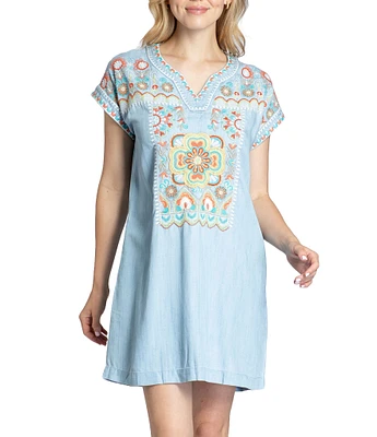 APNY Embroidered V-Neck Short Sleeve Dress