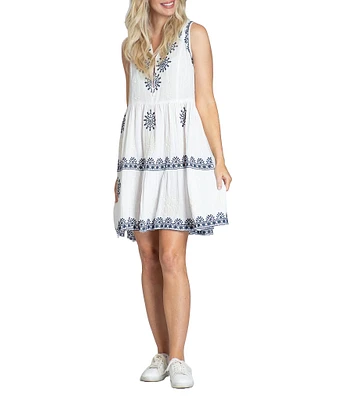 APNY Embroidered V-Neck Sleeveless Dress