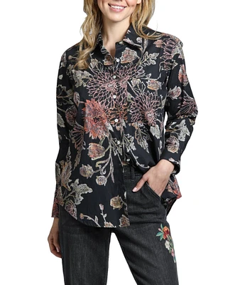 APNY Floral Collared Long Sleeve Button Up Top