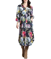 APNY Floral Collared Long Sleeve Shirt Dress