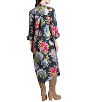 APNY Floral Collared Long Sleeve Shirt Dress