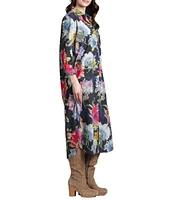 APNY Floral Collared Long Sleeve Shirt Dress