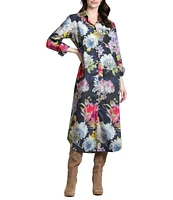 APNY Floral Collared Long Sleeve Shirt Dress