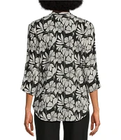 APNY Floral Print Split V-Neck 3/4 Sleeve Button-Front Blouse