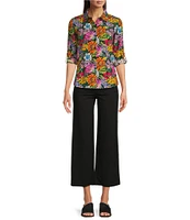 APNY Floral Print Spread Collar Long Sleeve Button Front Shirt