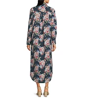 APNY Floral Print Spread Collar Long Sleeve Shirt Dress