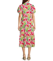 APNY Floral Print V-Neck Short Puff Sleeve Maxi Shirt Dress