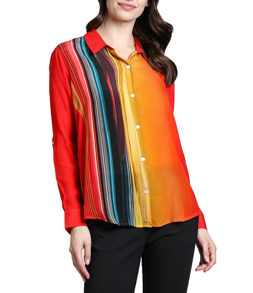 APNY Gradient Print Collared Neckline Long Sleeve Blouse