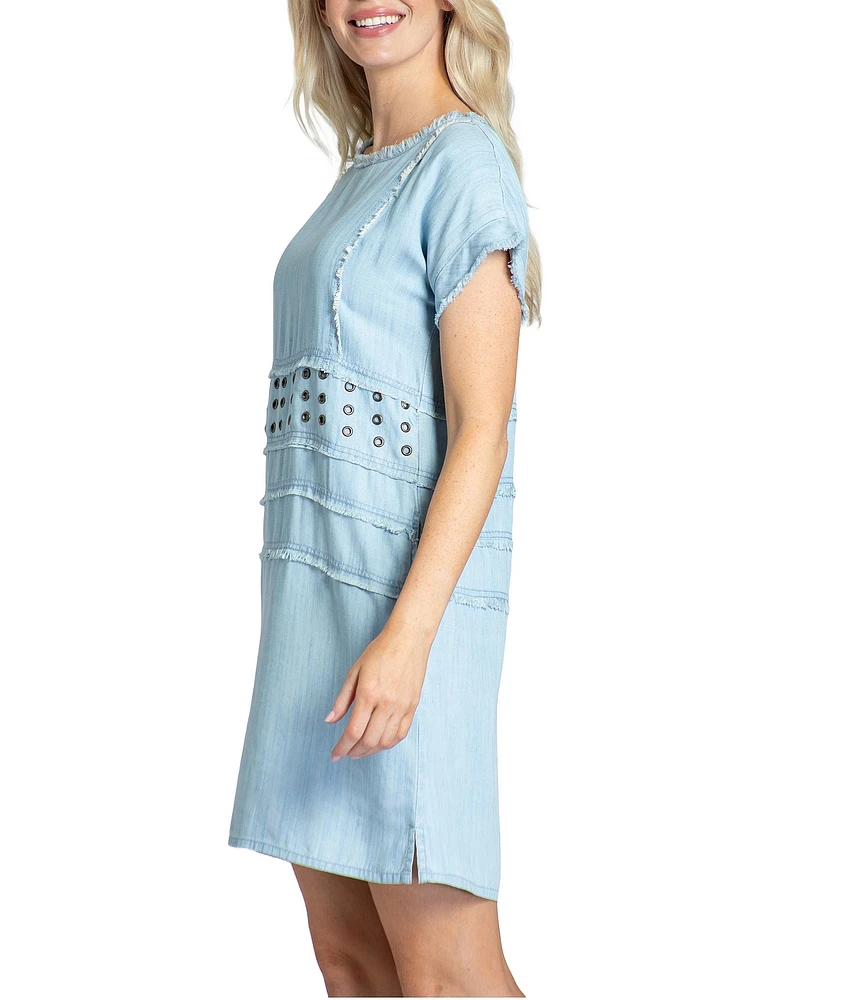 APNY Grommet Crew Neck Short Sleeve Dress