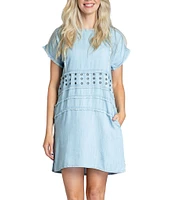 APNY Grommet Crew Neck Short Sleeve Dress